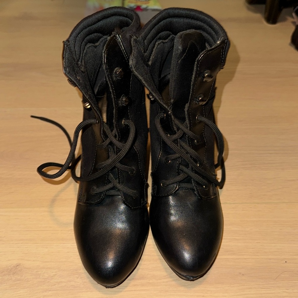Black lace up booties